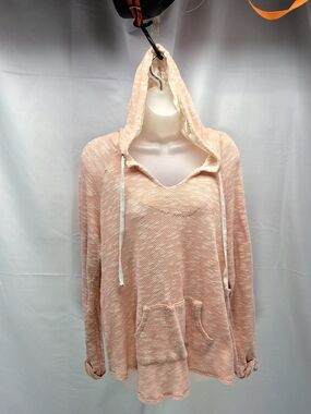 NWOT Belle du Jour 3X Peach & Cream Marbled Knit Hoodie with Lace-Lined Hood